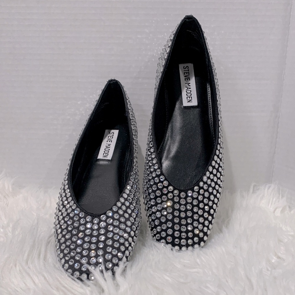 STEVE Madden Black Rhinestone Flats NEW